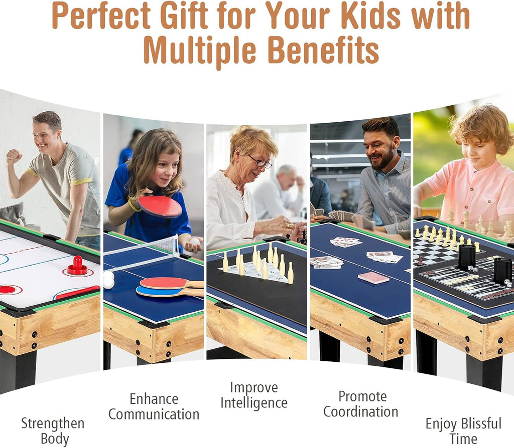 10-in-1 Combination Multi Game Table Set, Adult Size Combo Game Table W/Foosball, Table Tennis, Pool, Air Hockey