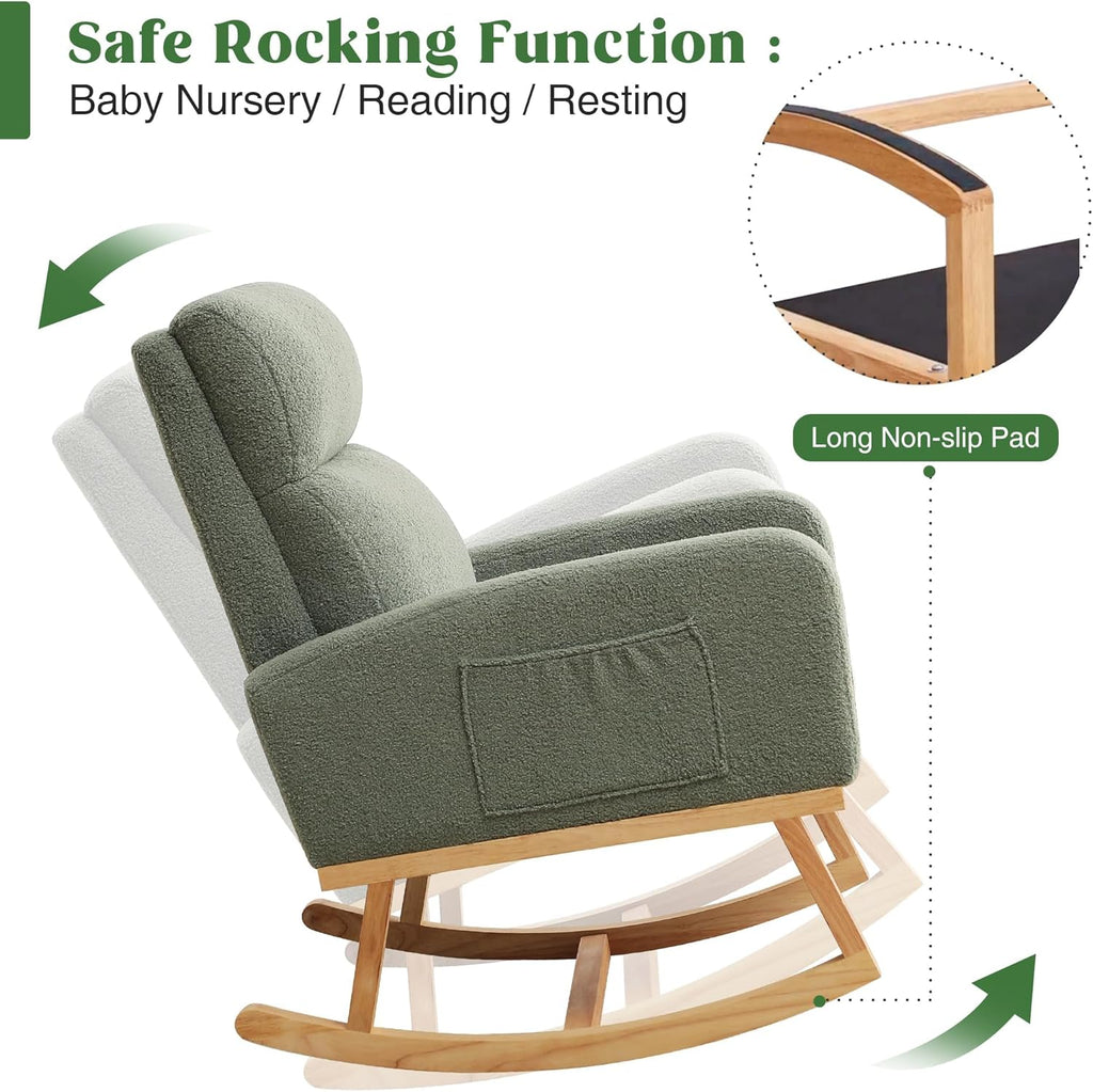 Rocking Chair Nursery, Boucle Teddy Nursing Rocking Chairs, Upholstered Nursery Glider Rocker for Mom Nursery Morden