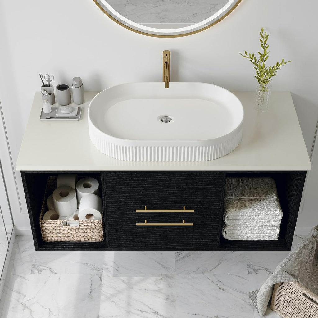40" Modern Floating Bathroom Vanity with Premium AAA Grade Ceramic Sink, Wall-Mounted Solid Wood Cabinet