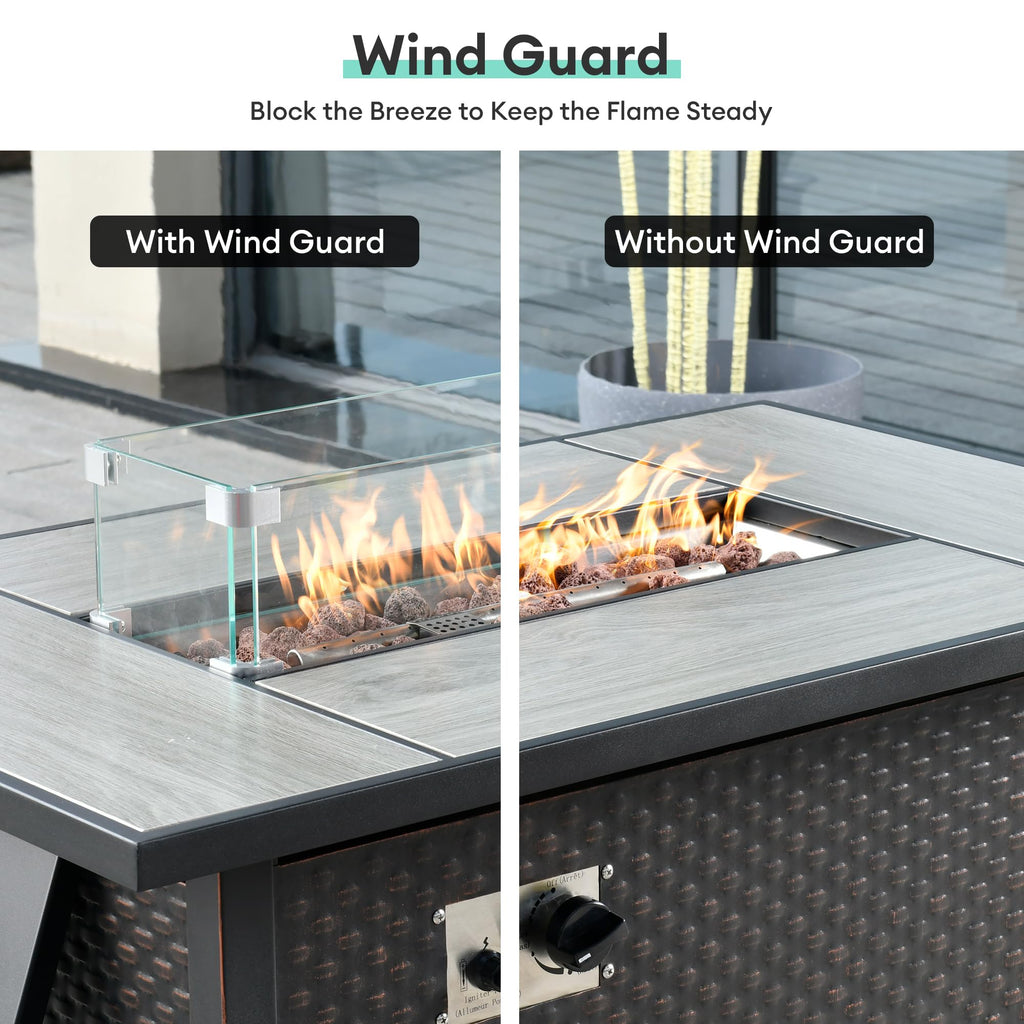 23.1"x 7.3"x 5.5" Rectangular Fire Pit Wind Guard, Transparent Tempered Glass, Polished Aluminum Brackets, 3M Anti-Slip