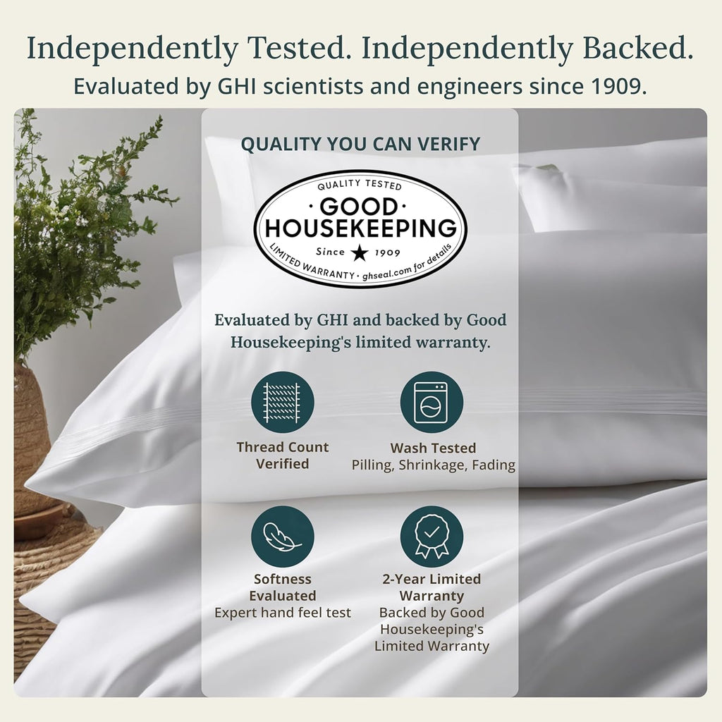 Soft 100% Cotton Sheet Set, 400 TC Good Housekeeping Award Winner, Silky Smooth Sateen Weave with Deep Pockets