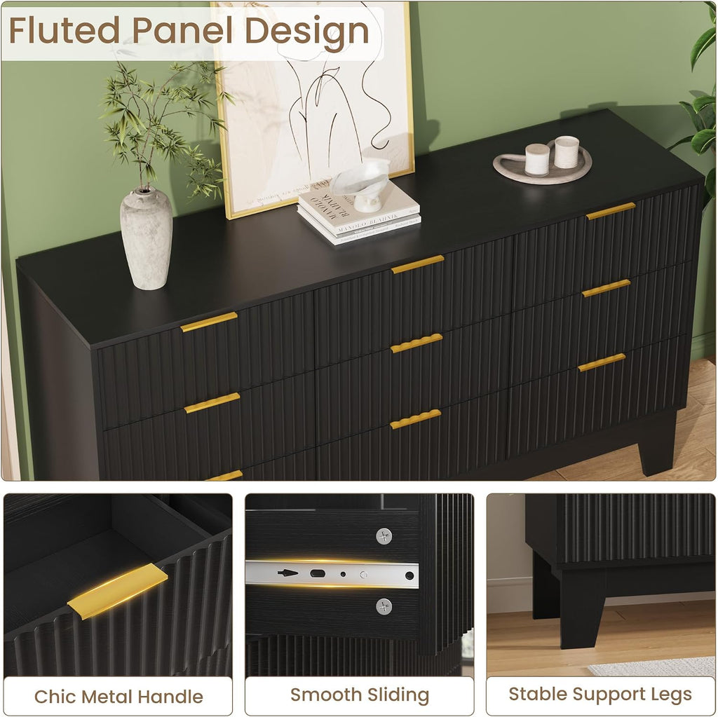 9 Drawer Dresser , Fluted Dresser