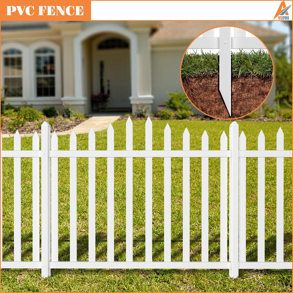 36" H x 84" W No Dig White Vinyl Picket Garden Fence (20 Pickets, Straight for Soft Ground)