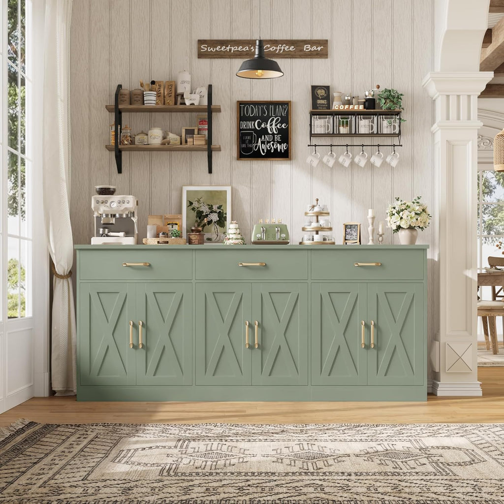 71" Large Sideboard Buffet Cabinet with Storage, Farmhouse Coffee Bar Cabinet with 3 Drawers