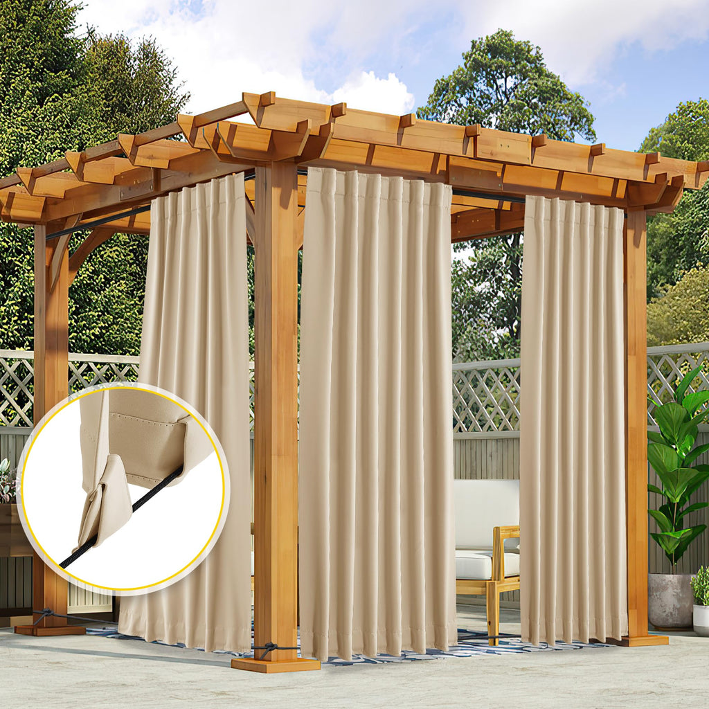 2 Panels Outdoor Curtains Waterproof & Windproof, Pocket & Back Tab on Top & Bottom Weighted Drapes Keep Sun/Rain Out