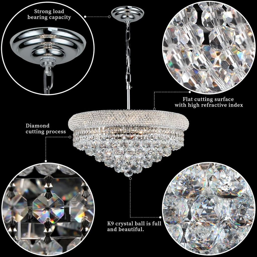 Crystal Chandeliers for Dining Room Light Fixtures Over Table_Empire Style K9 Crystal Chandeliers for Bedroom_9 Lights Chrome Luxury Lighting Fixtures for Living Room Kitchen Island Entryway