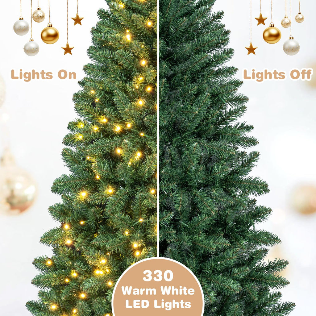 7 FT Pre-Lit Half Christmas Tree with 330 LED Lights, Easy Setup