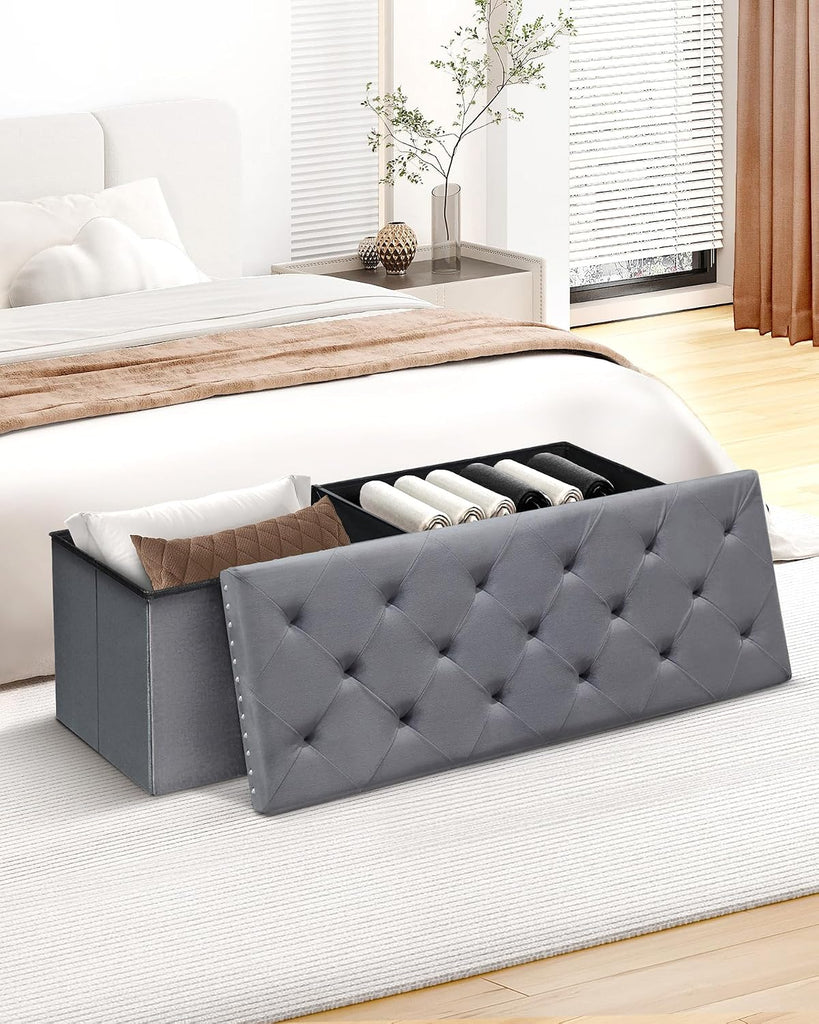 Storage Ottoman Bench, Folding Tufted Ottomans with Storage, Extra Large 140L Storage Boxes Footrest Bench , Luxury