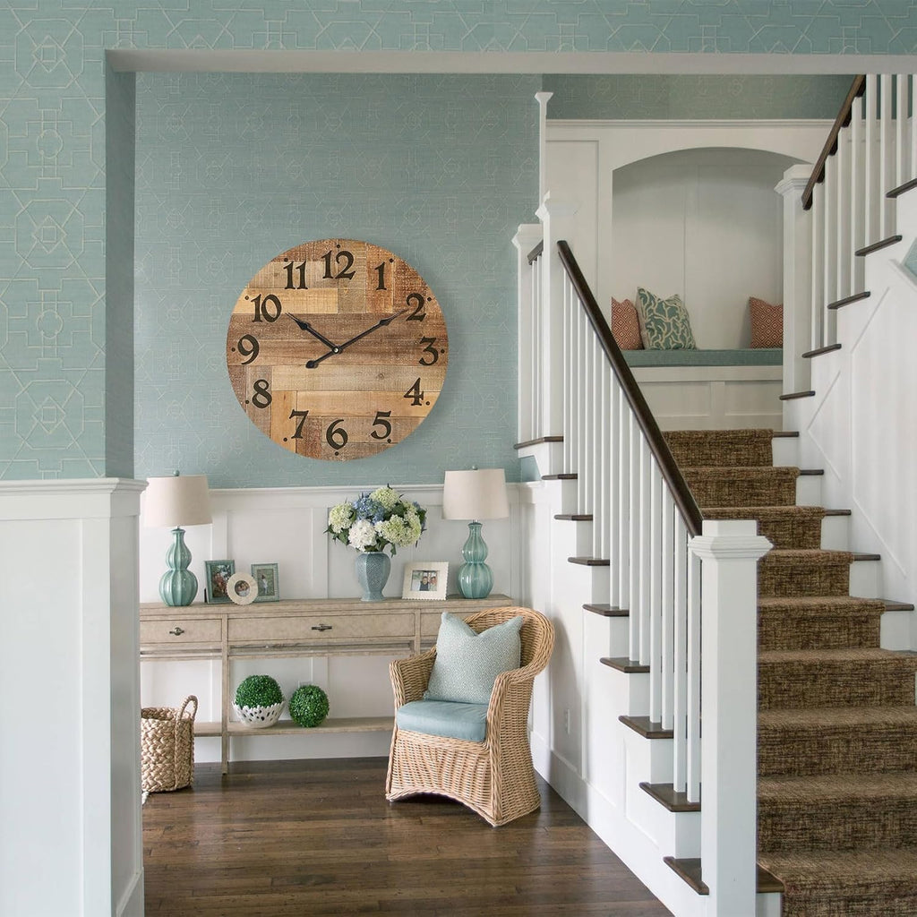 24 Inch Silent Large Wall Clock Battery Operated for Farmhouse Kitchen,Non-Ticking Retro Wall Clock with Big Numbers