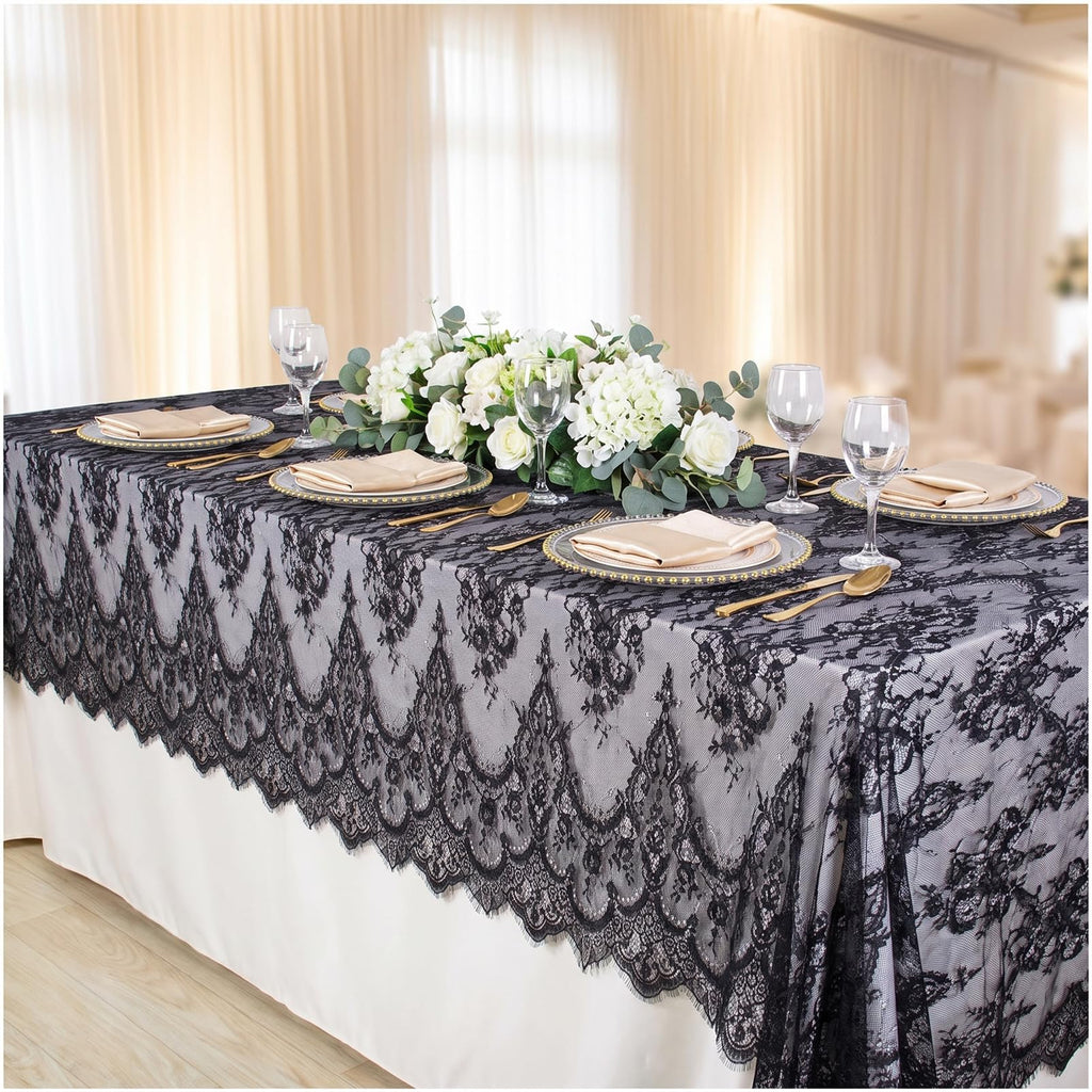 Black Lace Tablecloth Rectangular 60x120 Inch Wedding Decor