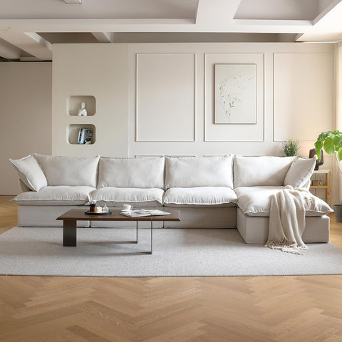 L-Shaped Sectional Couches, Modular Sectional Sofas, Modern Couch Sofa with Chaise Ottoman, Cushion Covers Removable, Two Corners and Two Middle Sofa for Living Room (Beige) A124-B0CY2Q9181