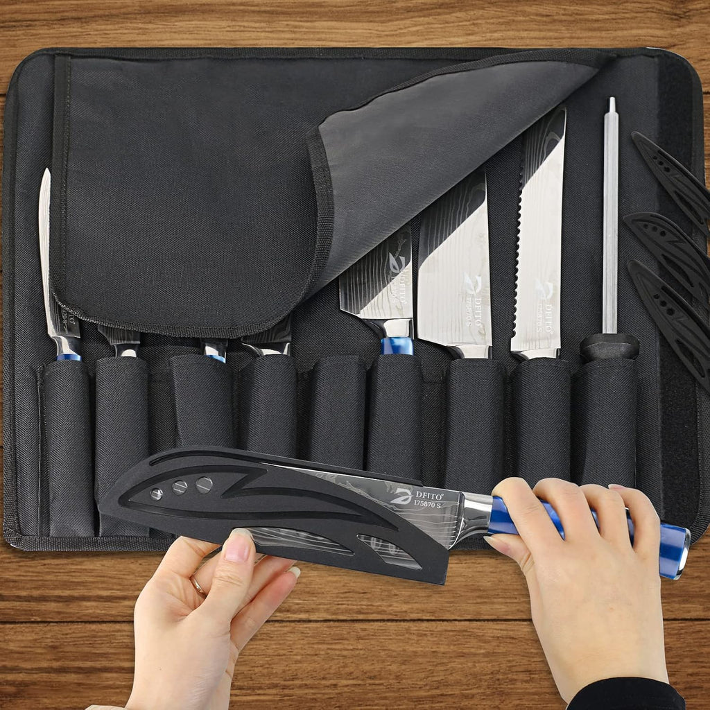 Chef Knife Sets with Roll Bag, 9 Pieces Professional Knife Set | High Carbon Stainless Steel Kitchen Chef Knife Set
