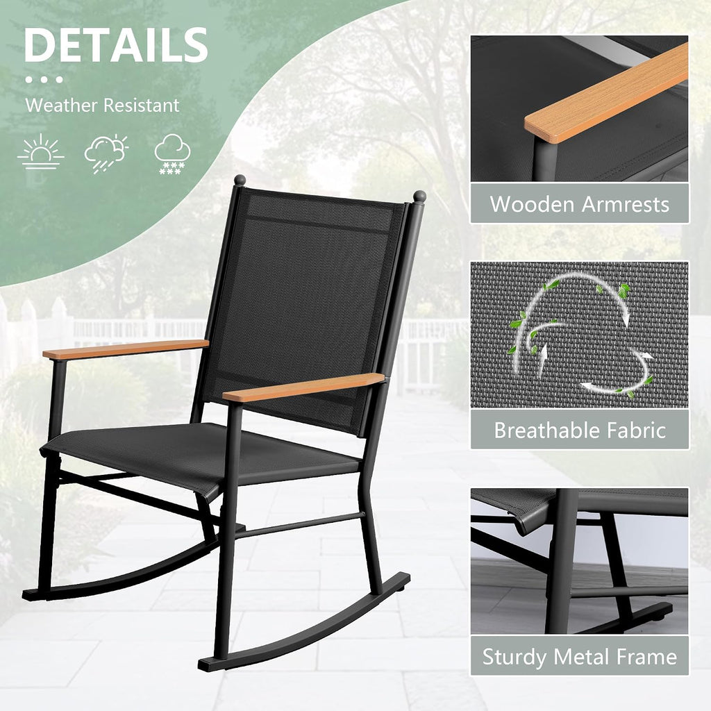 Outdoor Rocking Chairs Set of 2,Upgraded High Back Patio Rocking Chair Set,Breathable Textilene Fabric Outdoor