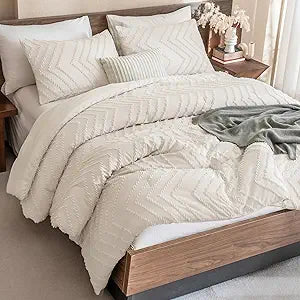 Comforter Full Set, 3 Pieces Beige Boho Soft Cream Bedding Set - Set of 3