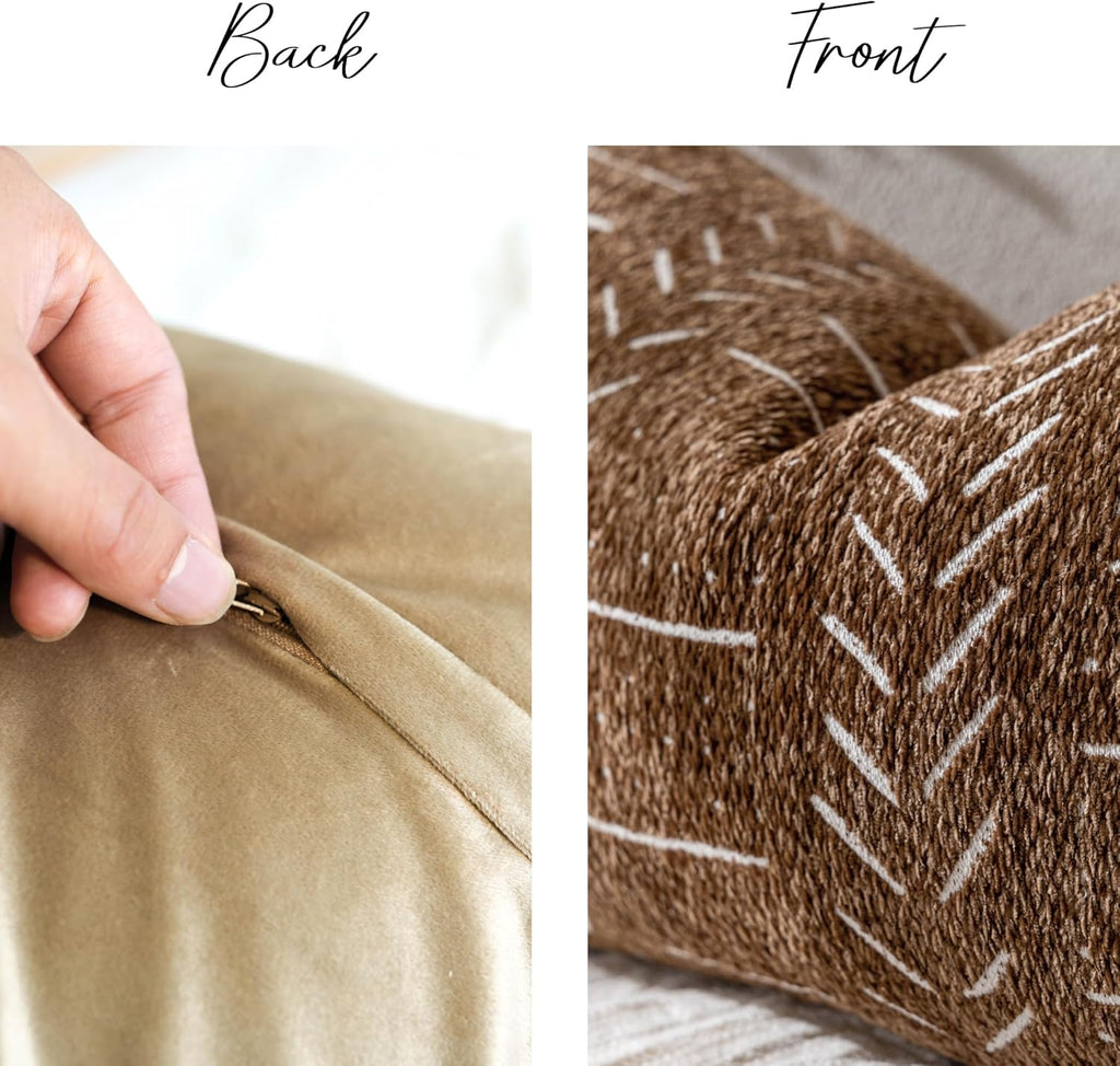 Boho Lumbar Throw Pillow Cover 14X36, Brown Decorative Long Accent Body Lumbar Pillow, Farmhouse Woven Textured