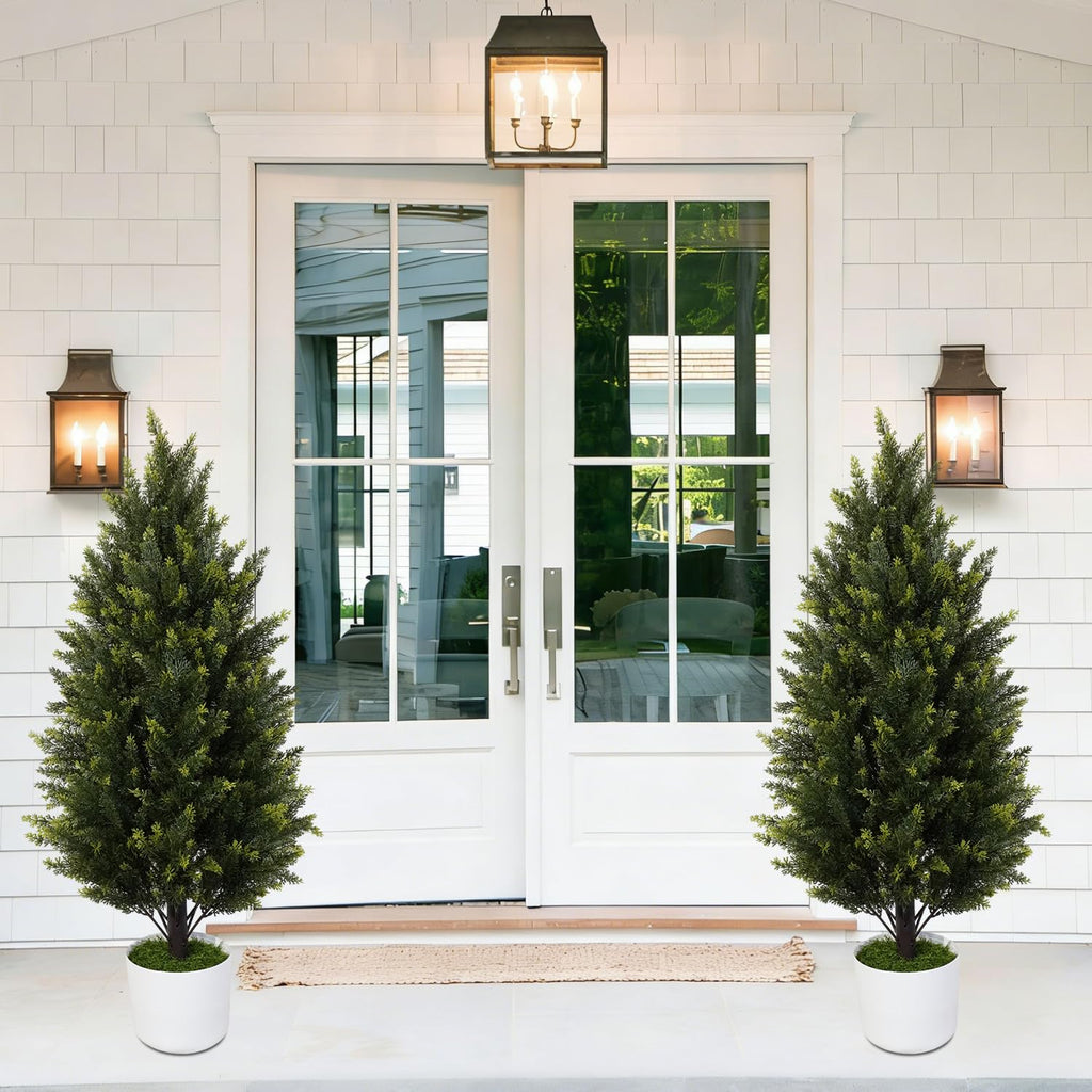 2 Pack 3FT Artificial Cypress Topiary Trees w/Pots for Porch Decor