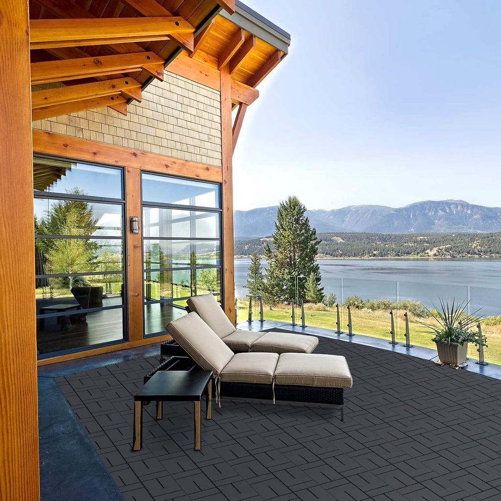 Plastic Interlocking Deck Tiles, 9 Pack Outdoor Patio Flooring, 12"x12" Interlocking Decking Tile Outdoor All Weather