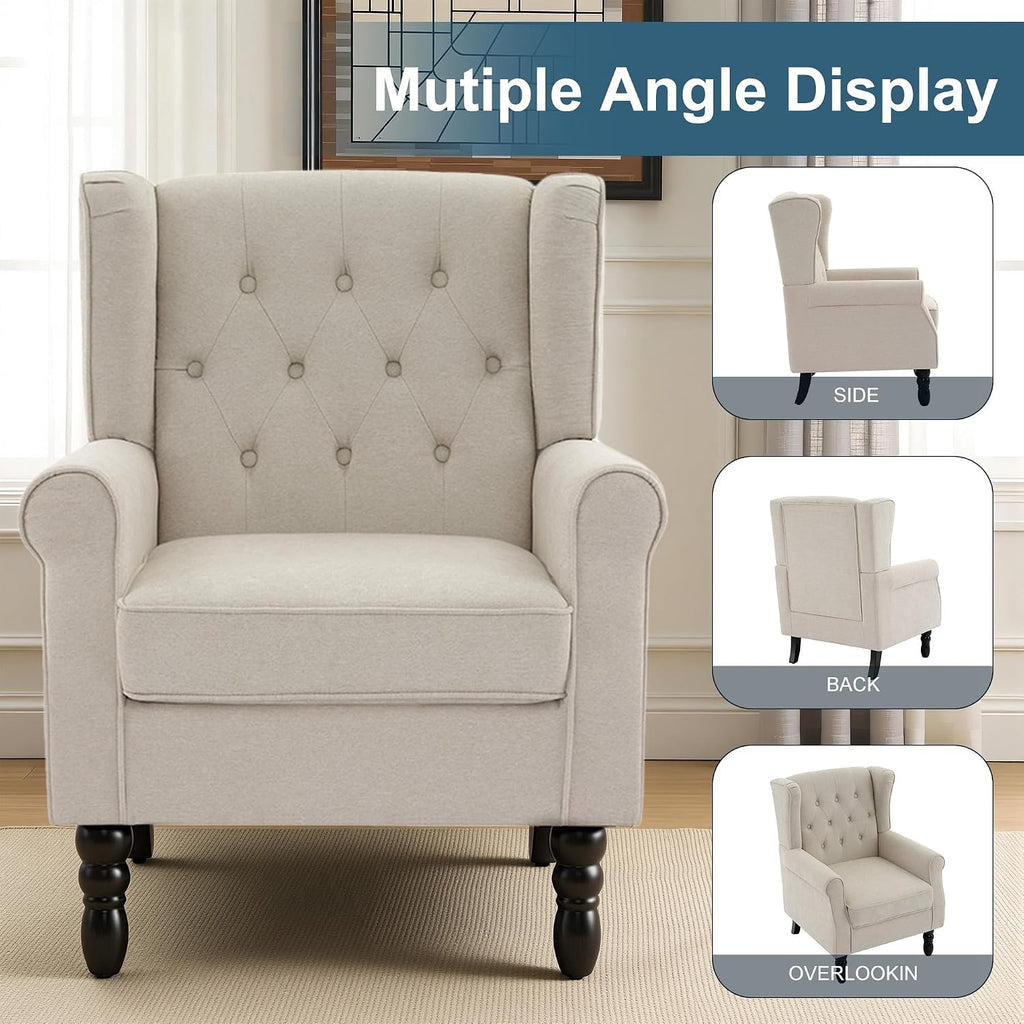 Accent Chair, High Back Upholstered Chair with Button Tufted, Mid-Century Modern Comfy Wingback Chair Reading