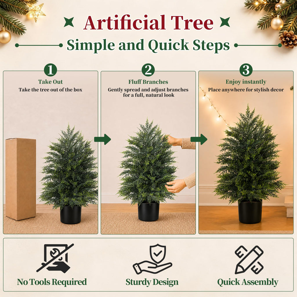 2 Pack 2FT Artificial Topiary Cedar Trees for Outdoor Front Porch