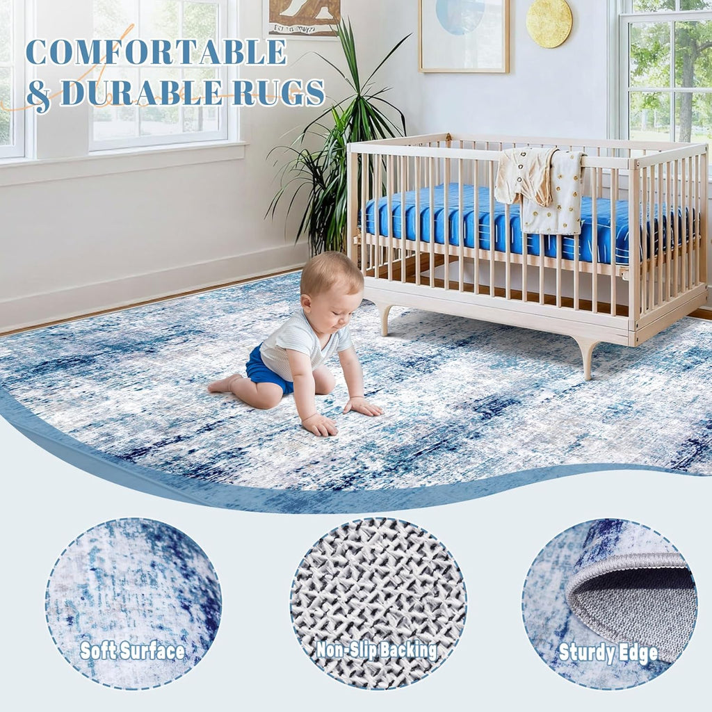 Area Rugs 5x7 for Living Room: Washable Rug Modern Abstract Neutral Rugs Non-Slip Low-Pile Soft Carpet for Bedroom