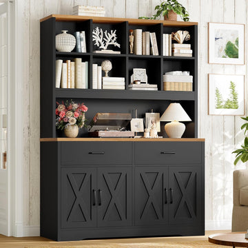 Storage Cabinet with Doors and Drawers, Pantry Cabinets, 5 Tier Floor Standing Bookshelves, Bookshelf and Bookcase, 8