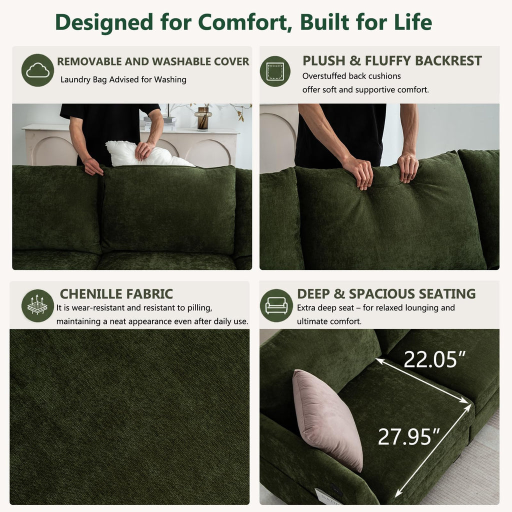 136" U Shaped 8 Seater Modular Sectional Sofa with Cup Holders