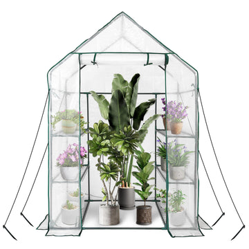 Walk in Greenhouse with 3 Tier 6 Shelves, 2 More Bottom Shelves Reinforced Plant House, Growhouse/Green House for