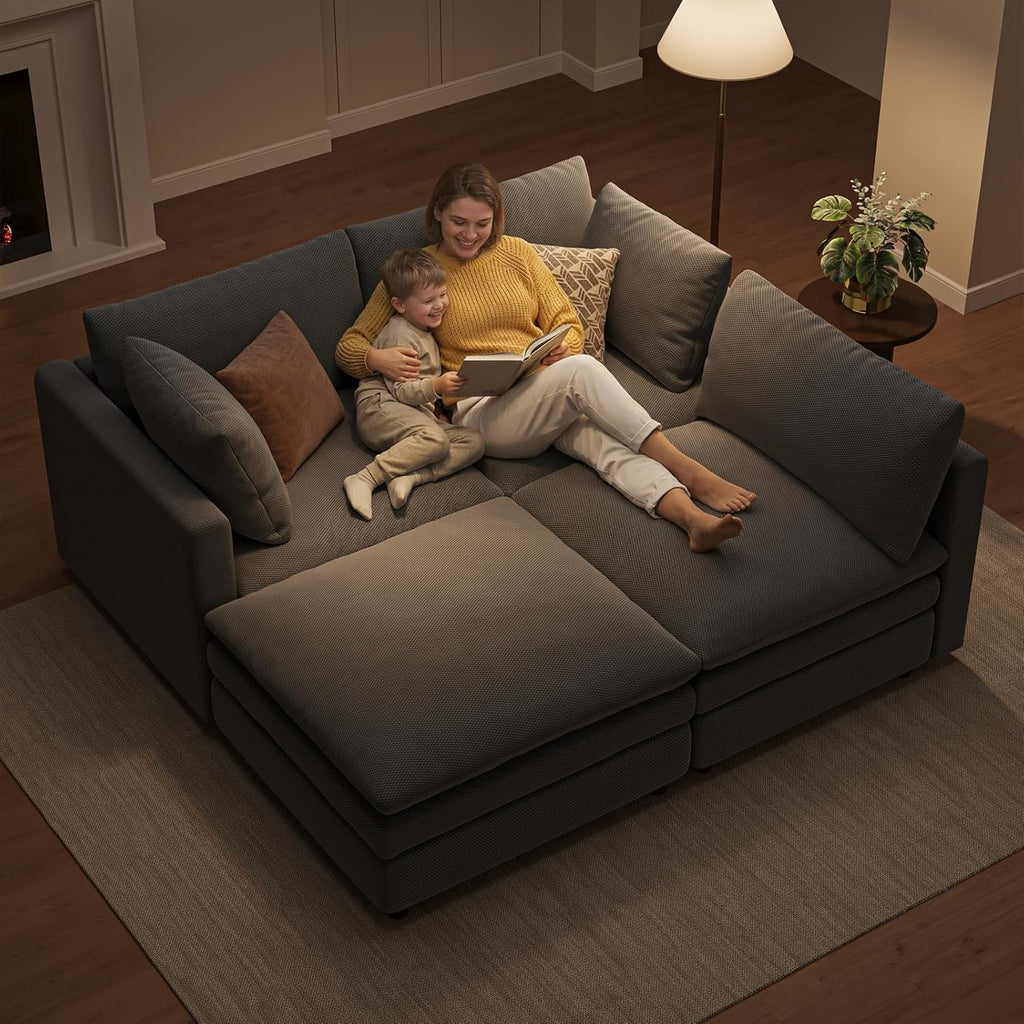 97" Cloud Couches , 29.1" Deep Seat Modular Sectional Sofa, L Shaped Cloud Sofa with One Movable Ottoman