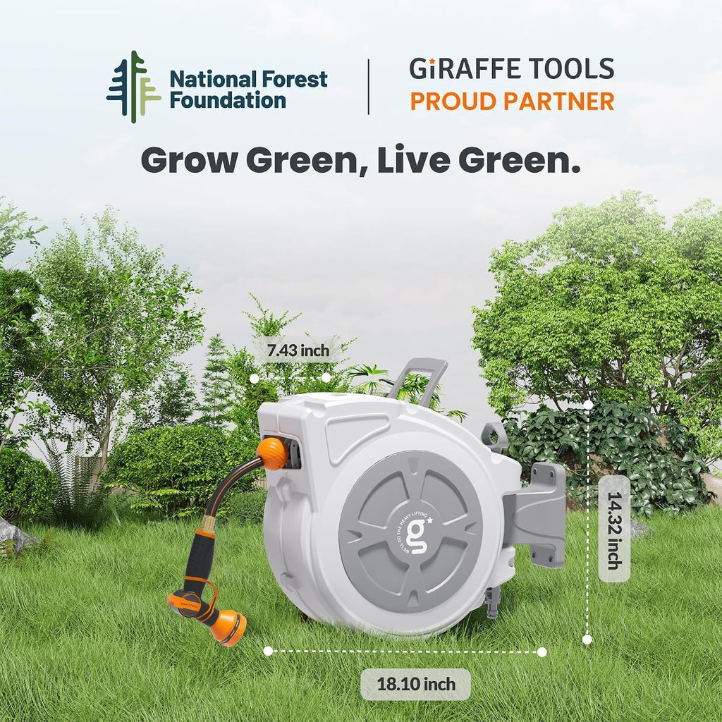 Retractable Hose Reel 1/2" x 65 ft Wall Mount Auto Rewind | Garden Hose Reel Heavy Duty,Any Length Lock,Auto Rewind