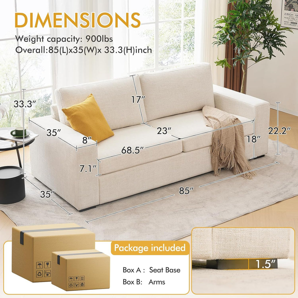 85" Modern Sofa Couches for Living Room, 3 Seater Sofa