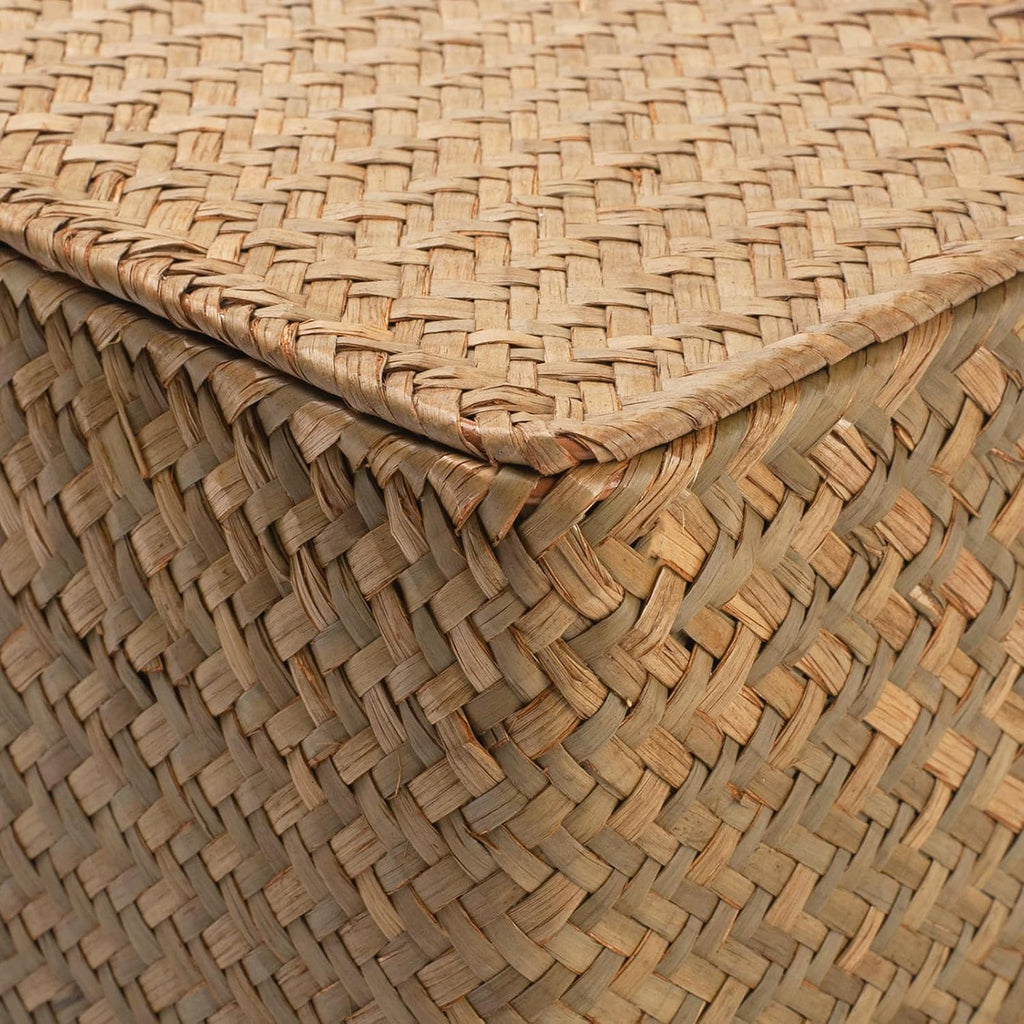 Wicker Basket with Lid, Seagrass Storage Basket, Woven Baskets for Storage, Decorative Storage Baskets for Shelf