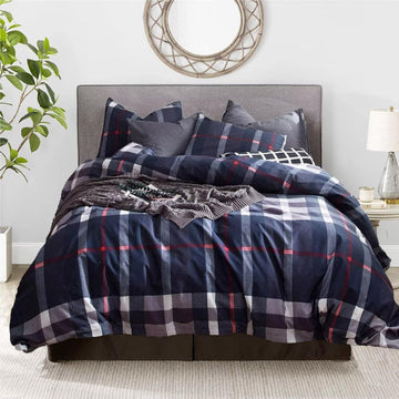 Navy Plaid Comforter Set Men Women Blue Tartan Bedding Set Geometric Buffalo Checkered Blanket Quilts