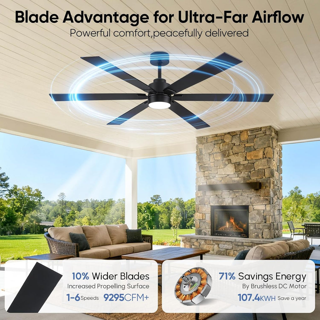 66 Inch Outdoor Smart Ceiling Fan with Light, Works with Alexa, App & Remote Control
