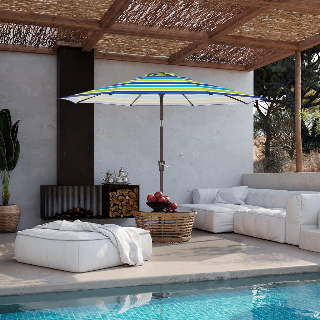 9' 2-Tiers Patio Umbrellas Outdoor Table Market Umbrella w/Push Button Tilt/Crank, 8 Sturdy Ribs
