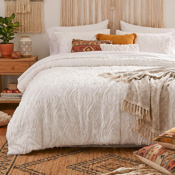 7 Pieces White Comforter Set for All Seasons Tufted Boho Bedding Set Farmhouse Bed in A Bag as Gifts (1