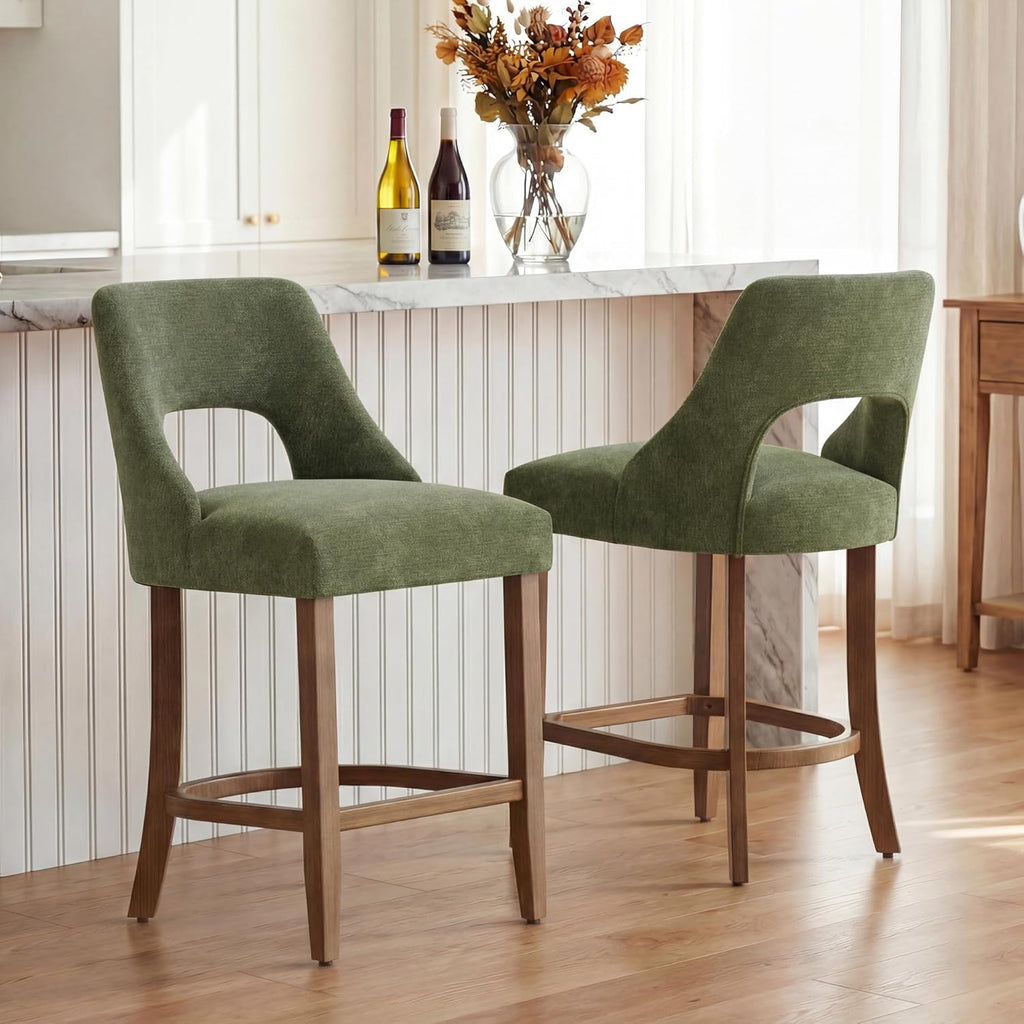 Bar Stools Set of 4, Upholstered Counter Height Bar Stools, Modern Counter Stools with Wood Legs Island Dining Room