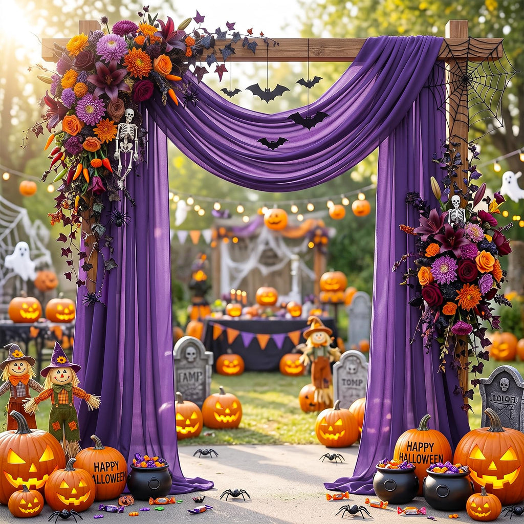 Purple Wedding Arch Draping Fabric Halloween Arch Drapes Sheer Fabric for Draping 20ft Wedding Draping Fabric for
