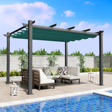 Morgan Outdoor Retractable Pergola with Sun Shade Canopy Patio Aluminum Pergola Shelter for Backyard Deck Garden