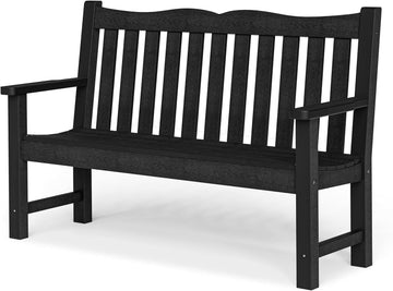 All-Weather 2-Person Outdoor Bench, 800 lbs Capacity HIPS Plastic Garden Bench , Backyard, Porch and Park, Never