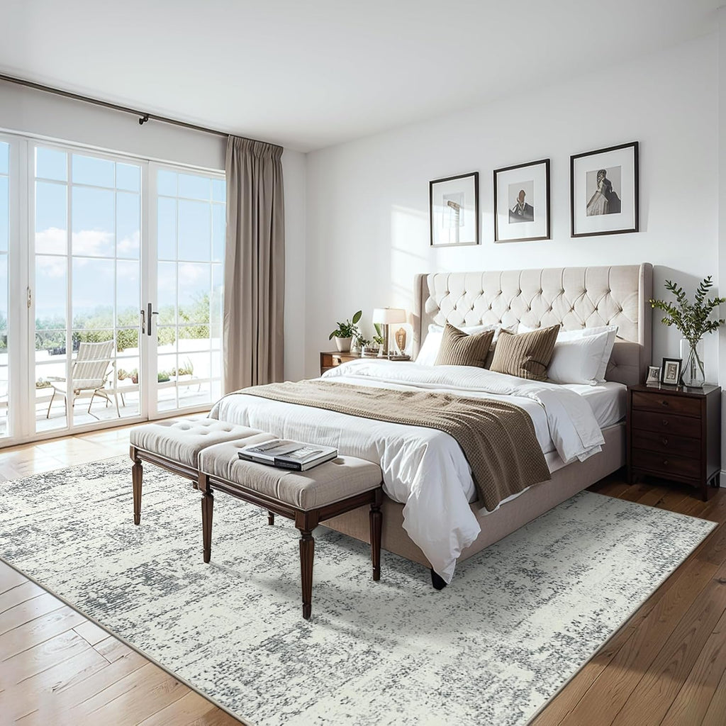 8x10 Area Rug Living Room: Modern Abstract Washable Carpet Grey