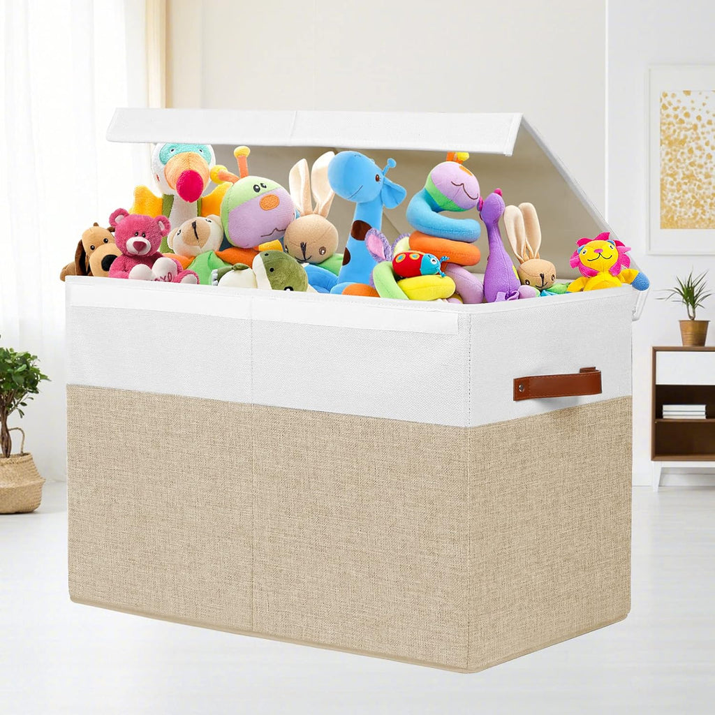 Large Toy Storage Box with Lid, Toy Chest Bin Boxes Basket with Dividers | Sturdy Toy Organizer Bin for Kids, Boys