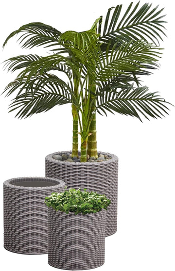 Cylinder Set of 3 Rattan Resin Planter for Indoor and Outdoor Plants Ideal Decorative Planter for Porches and Patio