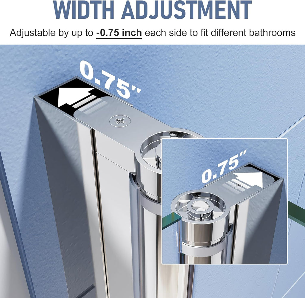Pivot Shower Door 34" W x 75" H, 1/4" Tempered Glass Double Swing Shower Door, Frameless Pivot Swing Glass Door
