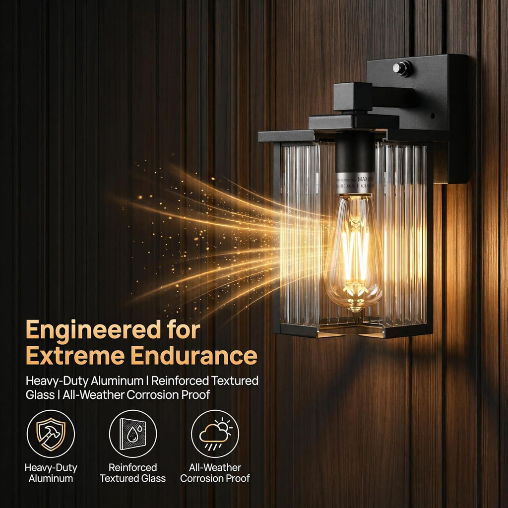 Dusk to Dawn Outdoor Wall Light Fixture, Waterproof Exterior Porch Light with Tempered Glass