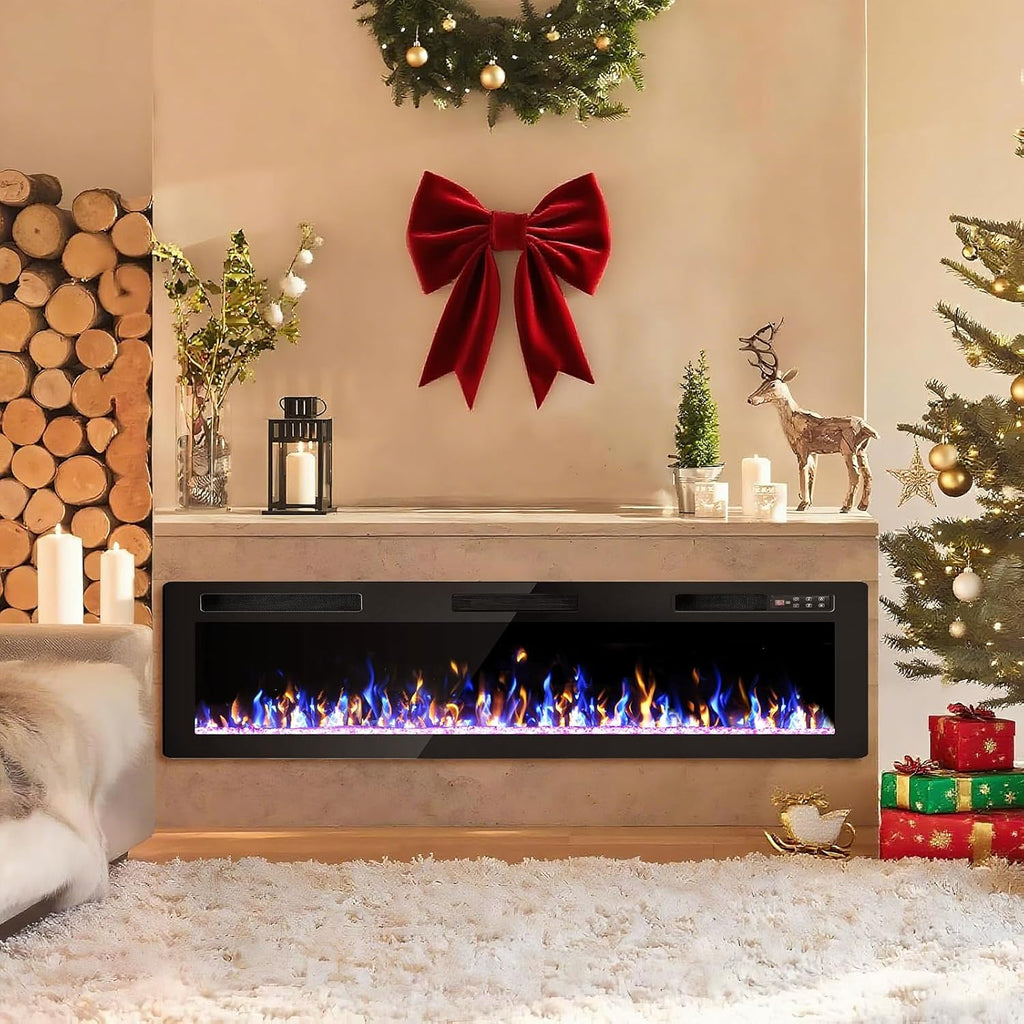 72 Inch Electric Fireplace, Ultra-Thin Fire Places Electric Fireplace Inserts Recessed and Wall Mounted with Remote