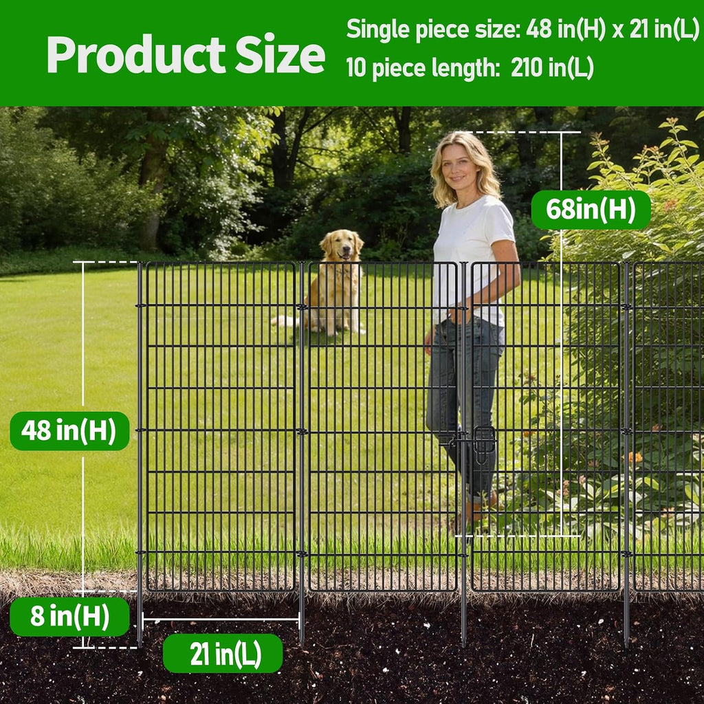 10 Panels No Dig Decorative Garden Fence - 48 in (H) x 21 ft (L), Tall Garden Fences - Dog Fence Outdoor for Yard