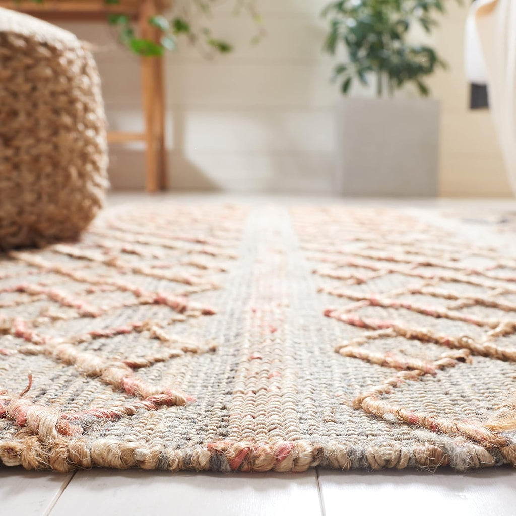 Natural Fiber Collection Accent Rug - 4' x 6', Natural & Rust, Handmade Moroccan Boho Fringe Jute, Ideal for High