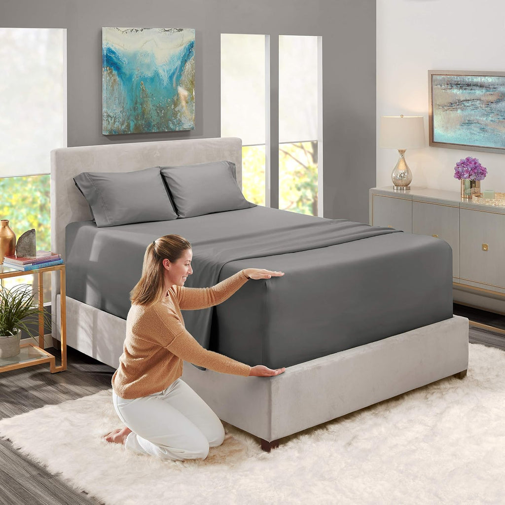 Sheet Set, 4 Piece Extra Deep Pocket (18-24 inches), Microfiber, Cooling, Hotel Luxury, Soft, Breathable