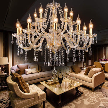 Gold Color Luxurious Candle Crystal Chandelier, 15 Lights K9 Modern Crystal Chandelier for Dining Room, Glass Ceiling Pendant Lamp for Living Bedroom Lighting Hall Balcony