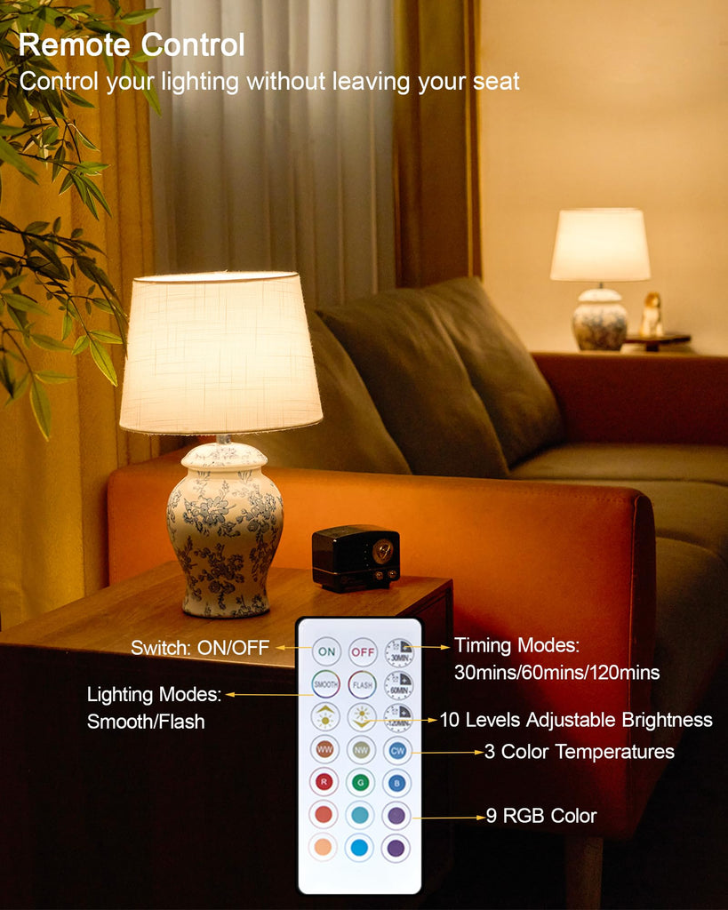 13.6" Cordless Ceramic Table Lamp Rechargeable Battery Operated